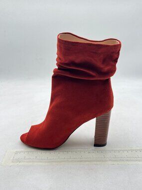 Dark Red Stylish Peep Toe Slouch Ankle Boots Chunky Stacked Heels Party Shoes